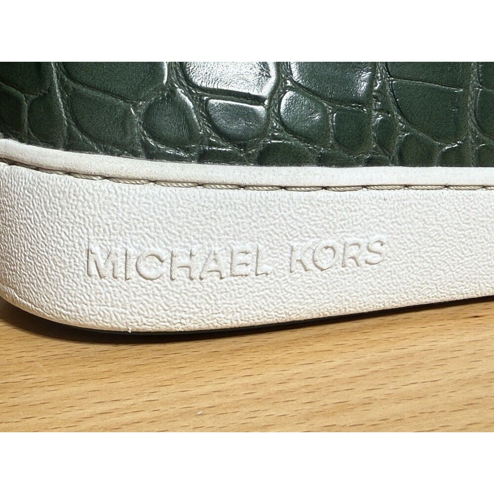 🔥🐊Michael Kors KEATON Slip On Sneakers Shoes Moss green croc embossed 8.5 - Picture 2 of 11